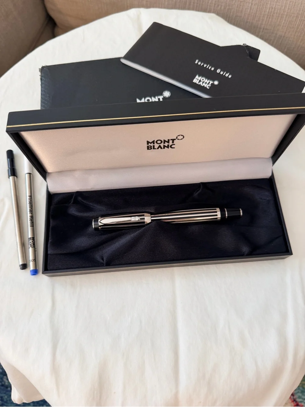 MONTBLANC Boheme Black and Silver Striped Fountain Pen with Crystal Gemstone